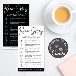 room spray diffuser, care card, canva template, care instructions
