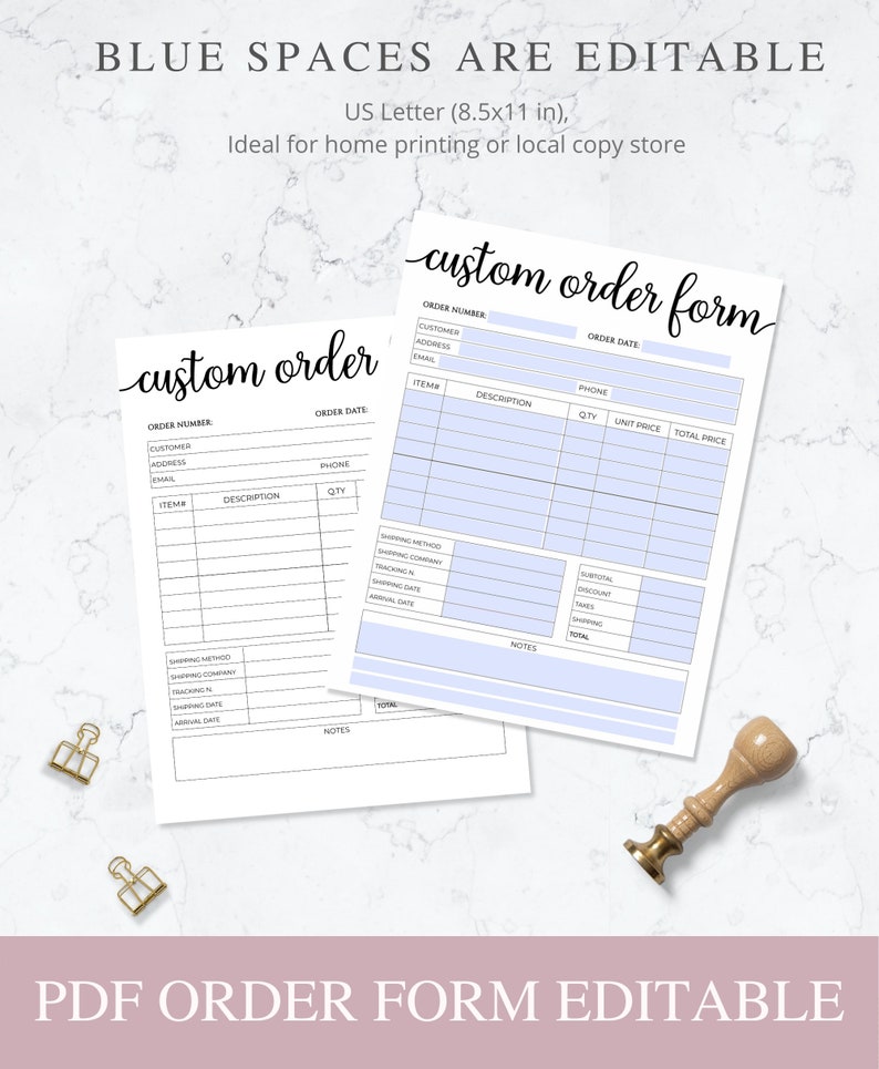 Order Form Editable Fillable Order Forms Small Business Etsy