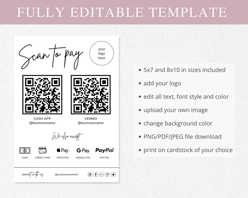 Editable Scan to Pay Sign I Editable Canva Template, QR Code Sign ...