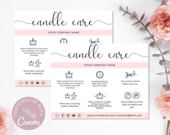 Editable Candle Care Card I Editable Canva Template I Instructions Care Card I Candle Care Card I Printable Small Business Care Cards