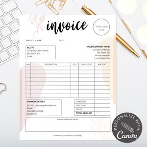 Editable Invoice Template for Canva | Custom Invoice for Small Business ...