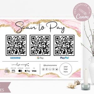 Scan-to-Pay-Karte, bearbeitbare Canva-Vorlage, QR-Code-Zeichen, Geschäftsschild für kleine Unternehmen, Venmo-Zahlung druckbar, sofortiger Download.