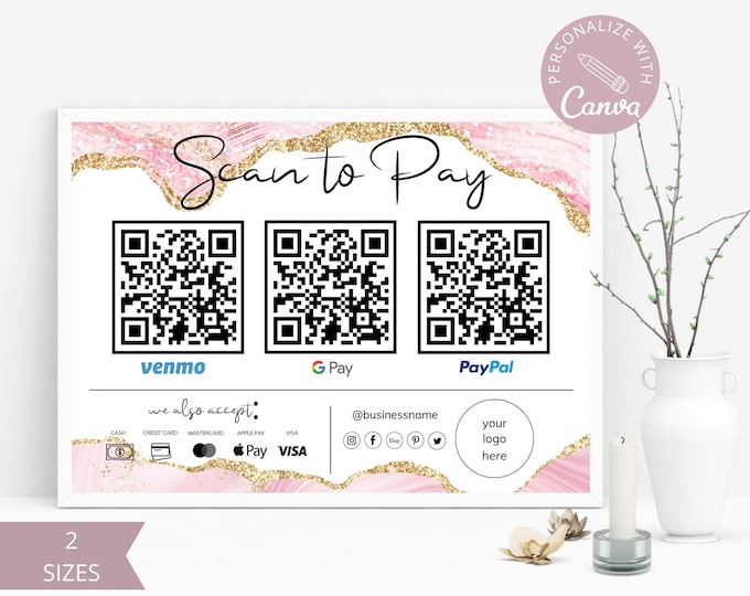 Editable Scan to Pay Card, QR Code Sign Canva Template, Business Sign ...