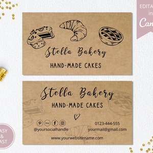 Modello modificabile per biglietto da visita per panetteria, biglietto da visita per torta fatta a mano stampabile, modello di biglietti da visita rustici Canva, completamente modificabile. DTP-025