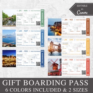 Boarding Pass, Editable Canva Template, Printable Plane Ticket, Gift Certificate,  Coupon Template, Gift For Her, Christmas Gift Idea.