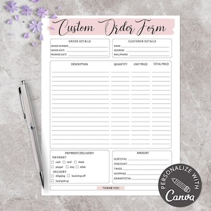 Editable Craft Order Form Template: Small Business Invoice, Receipt, Canva, PDF Download