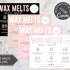Wax Melts Care Card, Canva Editable Template, Printable Wax Melts Instructions Card, Small Business Wax Melt Care Cards, Candle Care Card.