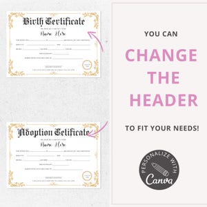 editable canva template, pupy birth certificate, dog birthday, 	
cat certificate, pet adoption