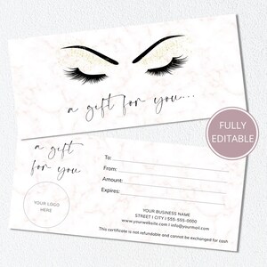 Gift Certificate Template Lash Gift Card Printable Custom | Etsy