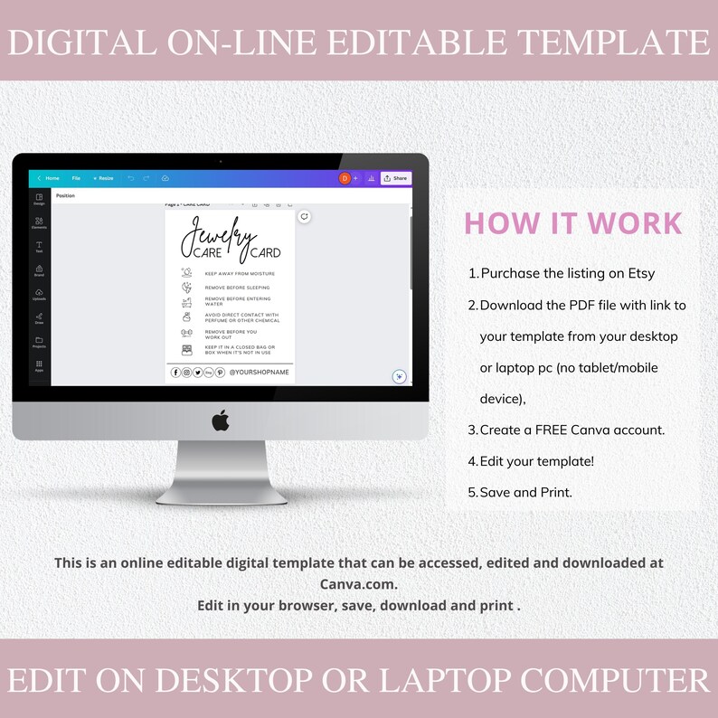 canva template, jewelry care card, jewelry packaging, care instructions