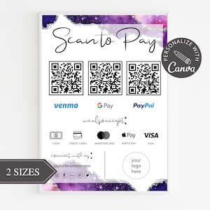 Scan to Pay Card I bearbeitbare Canva Vorlage, QR-Code-Zeichen, Geschäftsschild für kleine Unternehmen, Venmo-Zahlung druckbar, sofortiger Download.