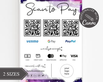 Scan to Pay Card I Modello Canva modificabile, Segno codice QR, Segno aziendale per piccole imprese, Pagamento Venmo stampabile, Download istantaneo.