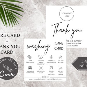 Washing Instructions Care Card I Editable Canva Template I Etsy Shop Tshirt Insert Card I Printable Packaging Insert I Small Business Card