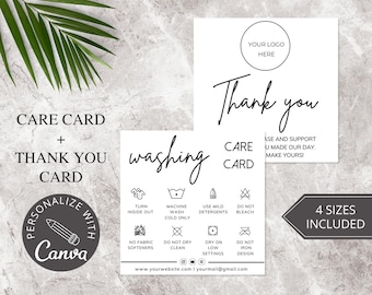 Tarjeta de instrucciones de lavado I Plantilla editable de Canva I Tarjeta de inserción de camiseta de la tienda Etsy I Inserción de empaque imprimible I Tarjeta de presentación pequeña