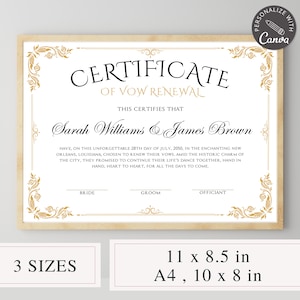 Bearbeitbares Gelübde-Erneuerungszertifikat | Canva Vorlage, Hochzeitsandenken, Heiratsurkunde, Erneuerungsurkunde, Benutzerdefinierte Urkunde