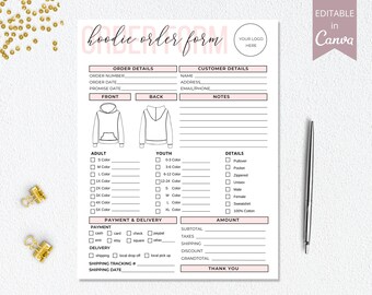 Hoodie Order Form Template, Editable Canva Invoice, T-Shirt Small Business Form, Custom Order Form Printable, Etsy Crafters Forms. DTP-004