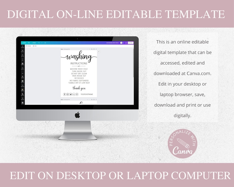 Washing Instructions Care Card, Canva Editable Template, Printable Clothing Packaging Insert, Small Business image 2