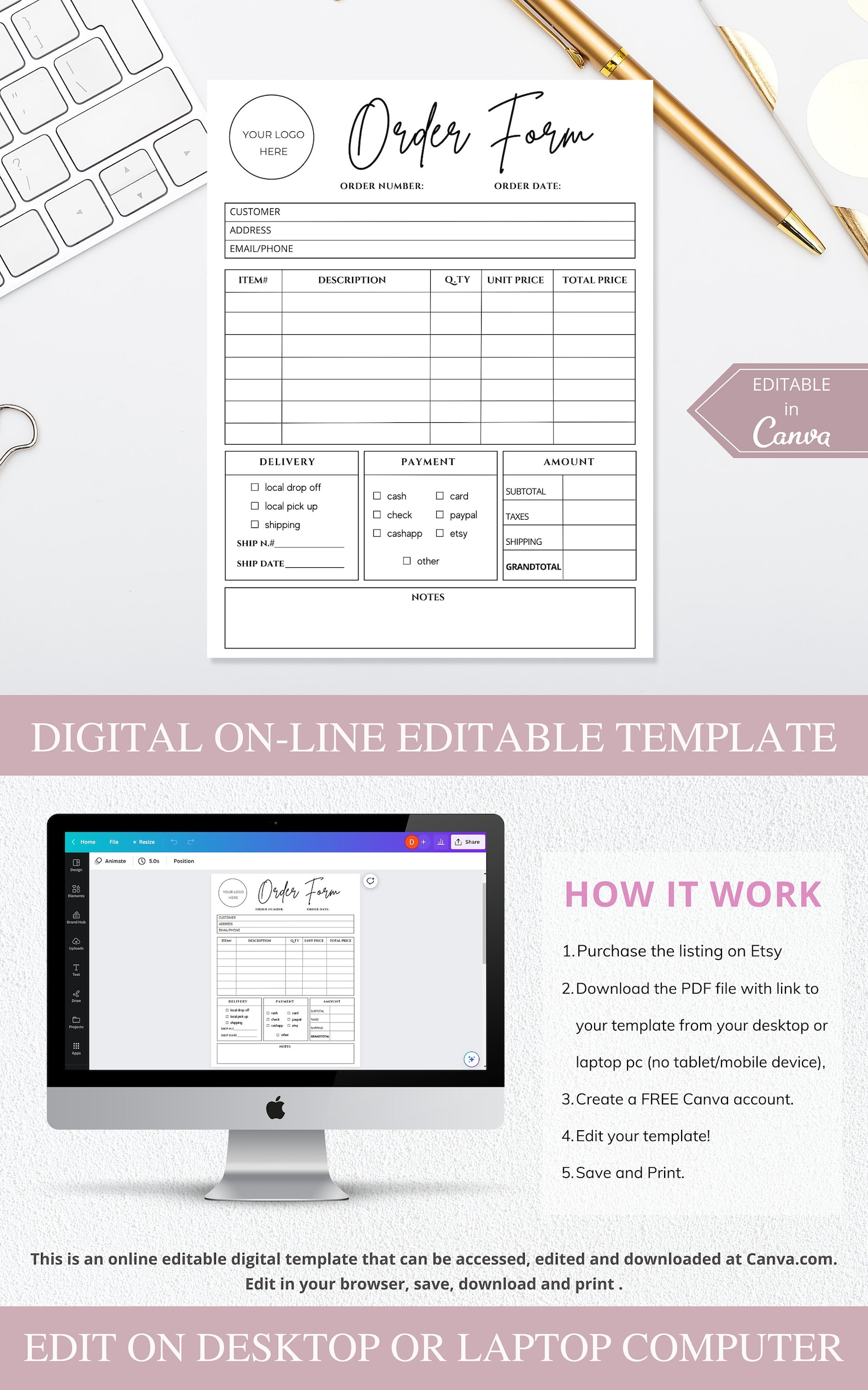 Editable Canva Order Form | Template for Small Business | Printable ...