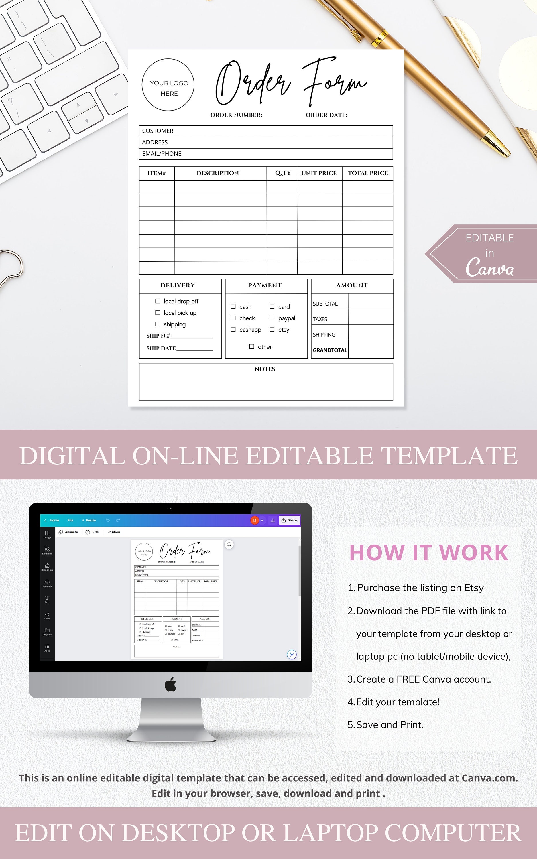 Editable Canva Order Form | Template for Small Business | Printable ...