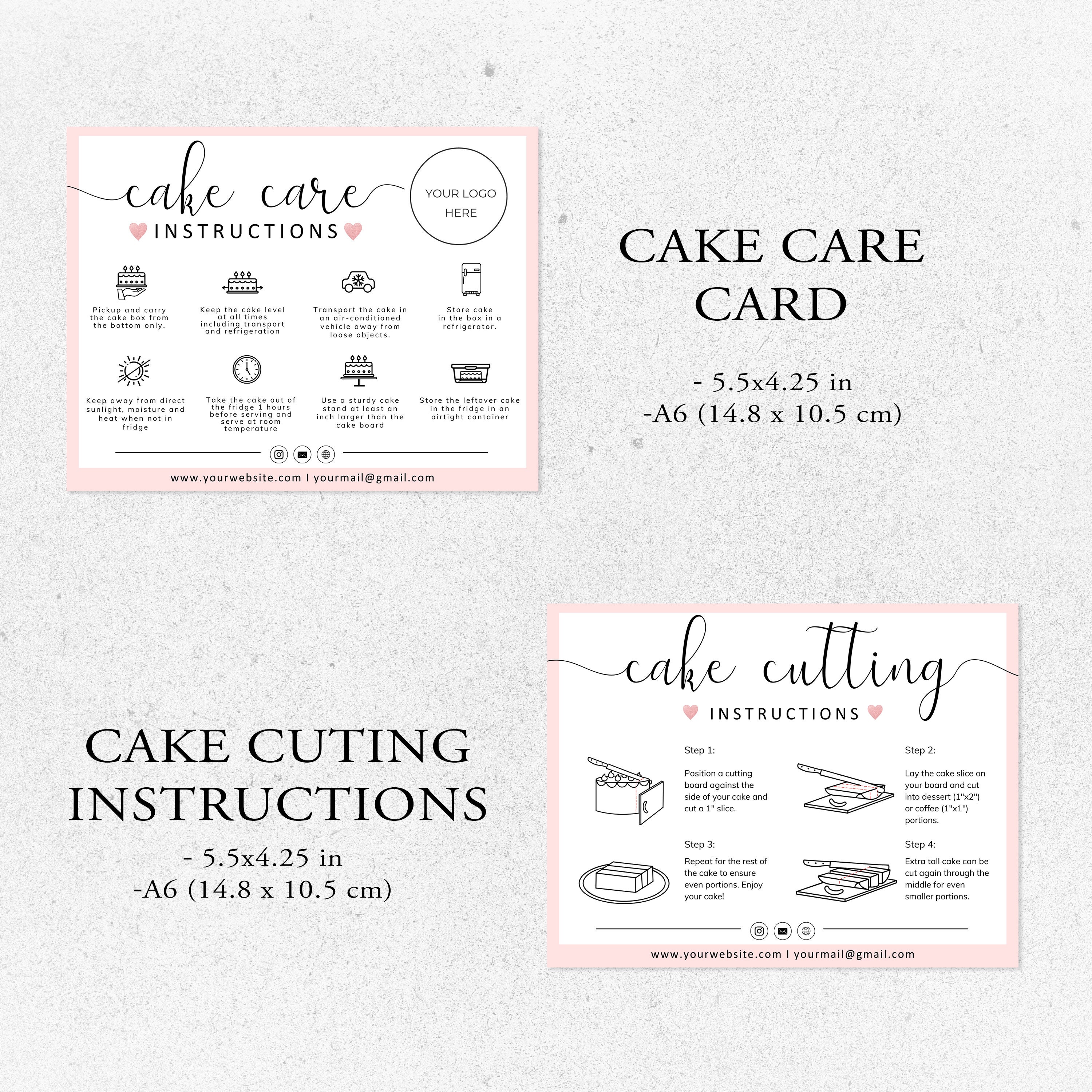 Cake Care Card I Editable Canva Template I Cake Cutting Guide, Care ...