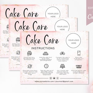 Cake Care Card Template, Canva Editable Wedding Cake Care Cards, Printable Cake Care Guide, Cake Instructions, Instant Download. DTP-031
