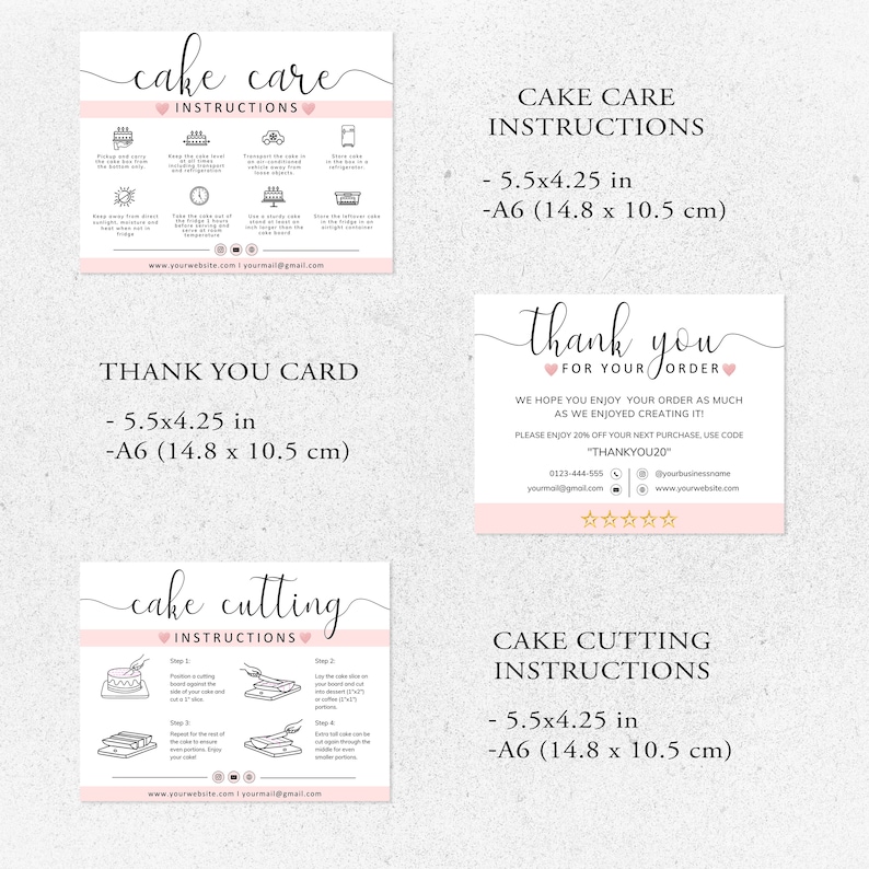 Cake Cutting Guide Card I Editable Canva Template I Cake Care Card ...