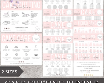 Cake Cutting Set I Editable Canva Template I Cake Care Card, Care Instructions, Thank You Cards, Cake Cutting Guide, Bakery Care Card