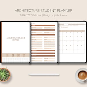 Agenda digitale stampabile per studenti di architettura, formato PDF, organizer per Goodnotes, calendario 2026-2027