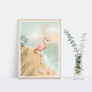 Flamingo Beach Wall Art - Tropical Print