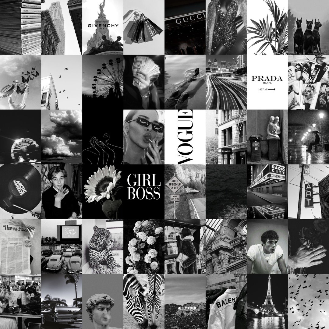 Black and White Aesthetic Wall Collage Kit, Room Decor (digital 50 Pcs ...
