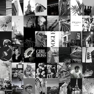 Zwart-witte muur collage kit, W esthetische collage voor slaapzaal of kamer decor, afdrukbare muur decor, muur collage kit, * digitale 50 stuks