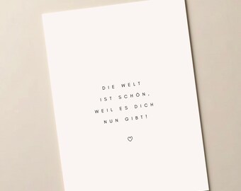 Die Welt ist schön - DIN A6 | Grußkarte, Postkarte, Geburt, Geburtskarte, personalisiert, minimalistisch, Glückwunschkarte, Herzensmensch