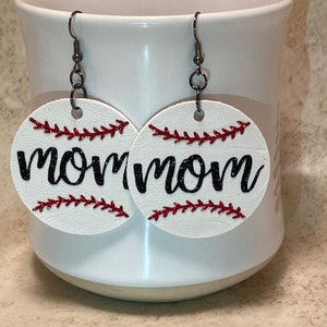 Personalized Faux Leather Round Baseball Earrings, Baseball Mom Earrings, School Spirit Earrings, Dangle Earrings, Sports Earrings