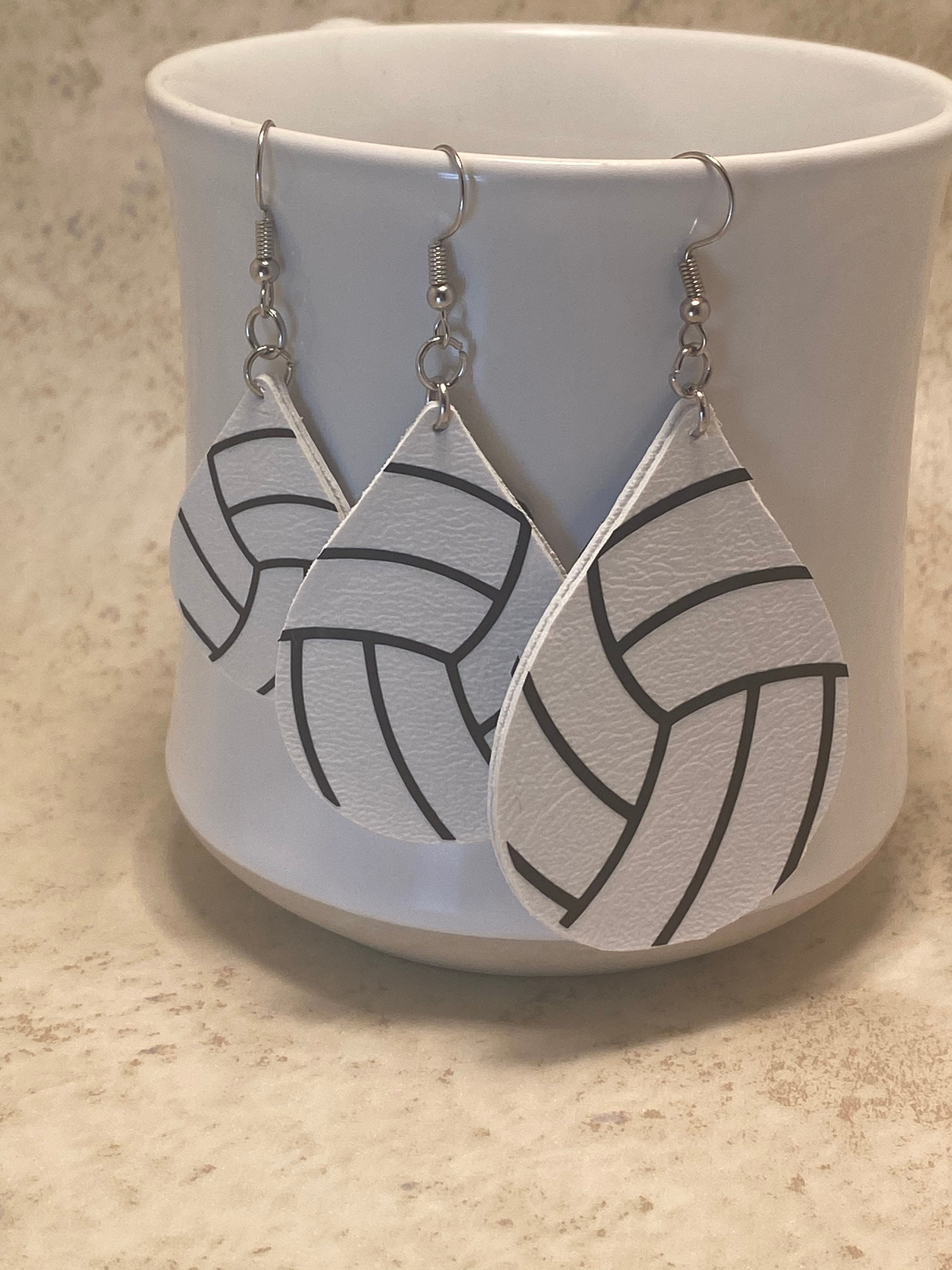 Faux Leather Earrings Mom Volleyball Earring Volleyball Etsy