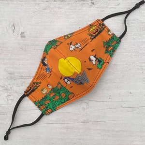 Double-Sided Print Fun Pumpkin and Stars/ Black and White Gingham print Cotton Face Mask (Reversible)