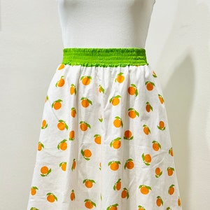 White Cotton Skirt with Lining in Oranges Print with Pockets
