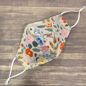 Rifle Paper Strawberry Fields Floral Blush Cotton Face Mask (Reversible and Adjustable Straps)