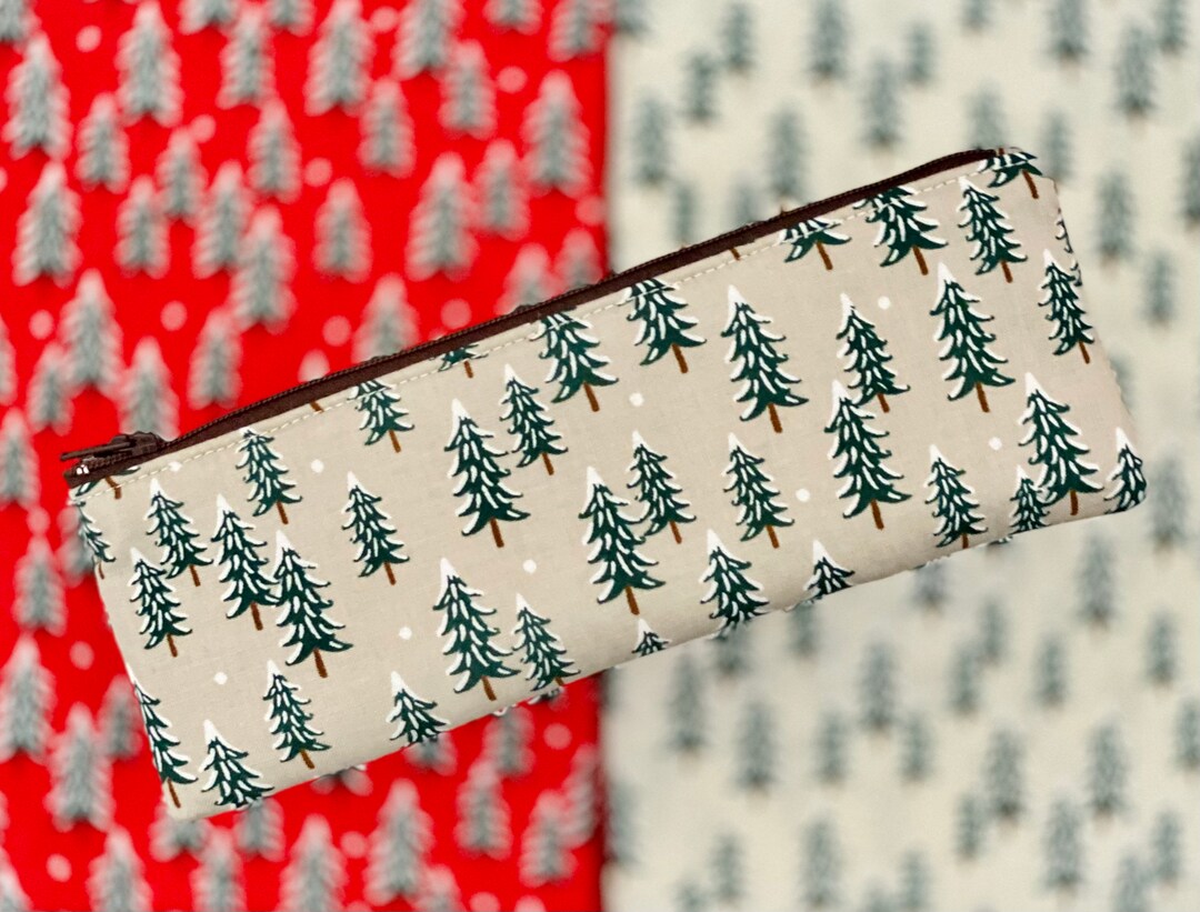 Trees Rifle Paper Rifle Paper Fir Trees Linen (beige)/ Red/ OR Silver Print Zipper ...