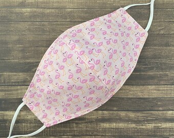 Flamingo Fun Print Cotton Face Mask (Reversible and Adjustable Straps)