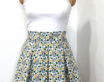 Rifle Paper Co Briar in Cream Cotton Print  Short Skirt Pleated Front with Side Pockets and Elastic Back Shirring