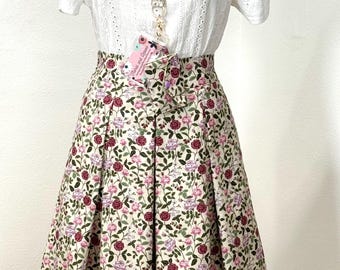 Rifle Paper Co English Rose- Roses in Plum Cotton Print Skirt Pleated Front with Side Pockets and Elastic Shirring Back