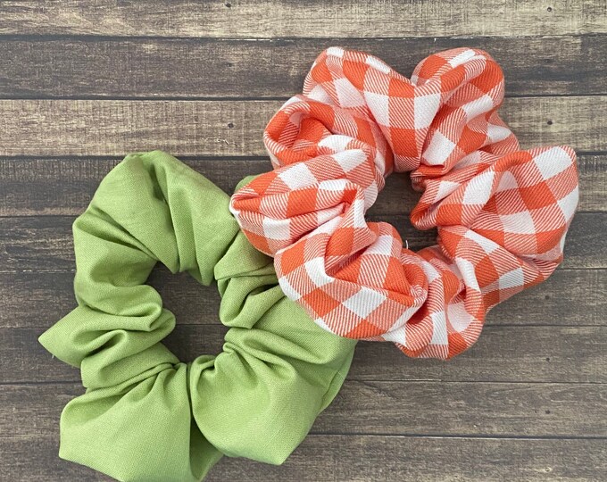 Green - Handmade Cotton Rubber Bands/Scrunchies (Set of 2) 24