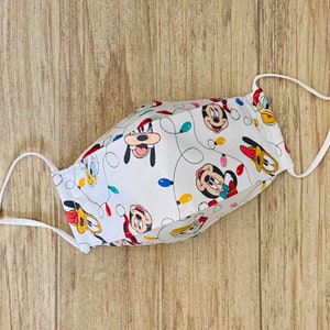 Winter Fun Christmas Holiday “Mickie and Minny Holiday Lights” Print Cotton 3-D Face Mask