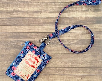 Rifle Paper Rosa in Navy Print Lanyard + ID Rits Portemonnee (1/2 inch)