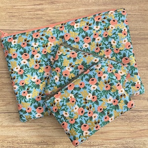 Rifle Paper Rosa in Chambray Print Large Zipper Pouch (9.5x6.5)and Coin Pouch (5.25x3.75)