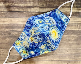 Van Gogh Starry Night Print Cotton Face Mask (Reversible and Adjustable Straps)