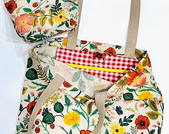 New Japan Map & Shibatasan Dog Cotton Shopping Tote Bag w Inside Pocket 15X15.5" 