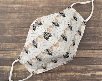 Honeycomb Bee Cotton Face Mask (Reversible and Adjustable Straps)