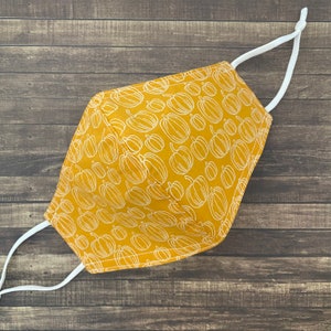 Mustard Yellow Pumpkins print Cotton Face Mask (Reversible)