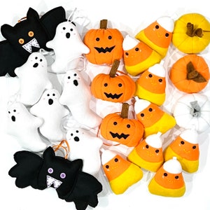 Cute Mini Felt Fleece Plush Halloween Holiday Ornaments Bats, Jack O Lanterns, Candy Corn, Ghosts Decor